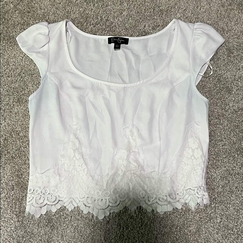 Jessica Simpson crop top with lace detail